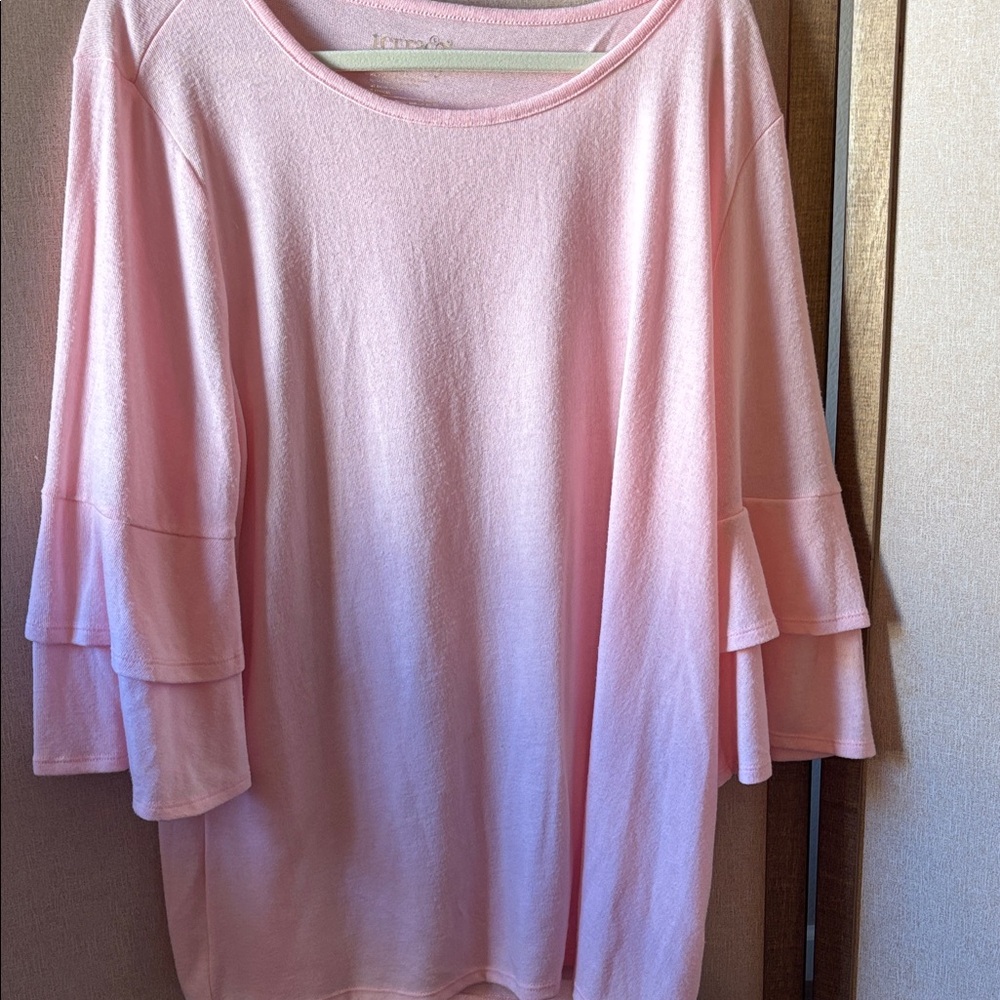 FINAL MARKDOWN Terra & Sky Light Pink Ruffle Sleeve Blouse 1X